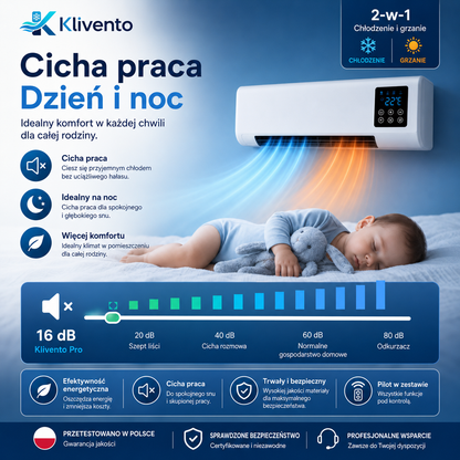 Klivento Pro – Przenośny klimatyzator i grzejnik bez montażu | 2 w 1 | Do 51 m²