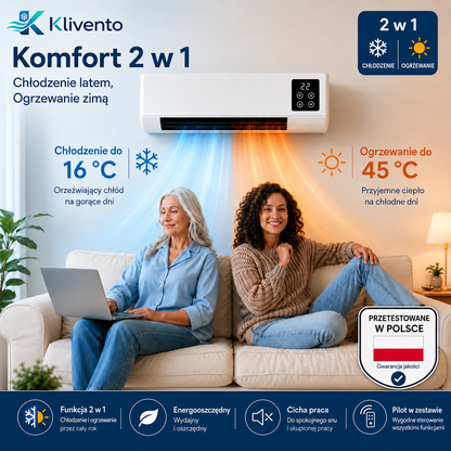 Klivento Pro – Przenośny klimatyzator i grzejnik bez montażu | 2 w 1 | Do 51 m²
