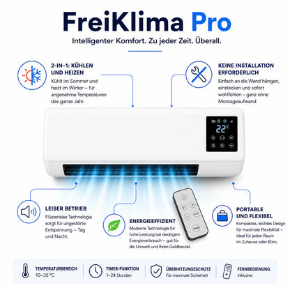 Klivento Pro – Przenośny klimatyzator i grzejnik bez montażu | 2 w 1 | Do 51 m²